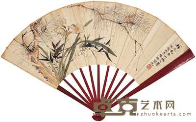 陆抑非 署年：戊寅（1938） 神僊献寿 成扇 17×50.5cm